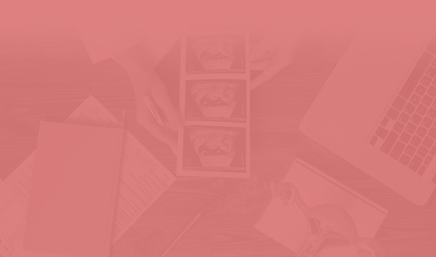 Imagen de unas manos de una obstetra sosteniendo un ultrasonido sobre su escritorio.